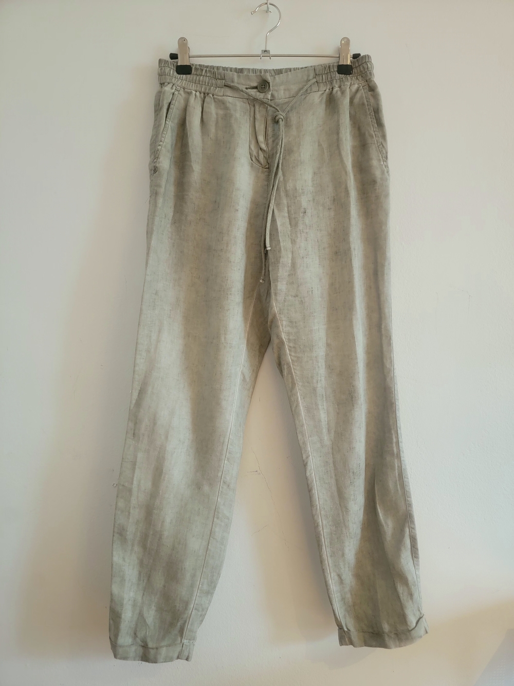 Green Melange Drawstring Linen Pants